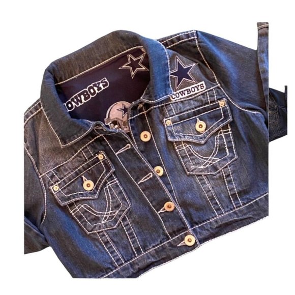 One of a Kind Handmade Dallas Cowboys Women's Denim Jacket Size M - Picture 2 of 3